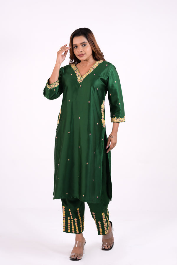 Dark Green Modal Satin Co-Ord Set