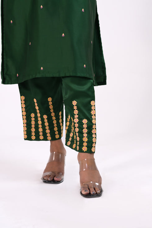 Dark Green Modal Satin Co-Ord Set