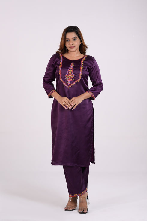 Purple Modal Satin Embroidered Co-Ord Set
