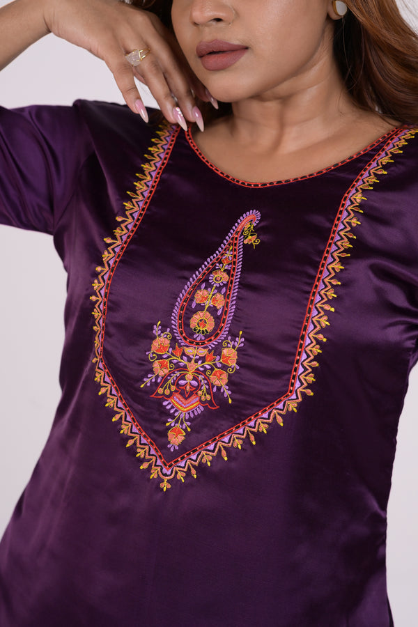 Purple Modal Satin Embroidered Co-Ord Set