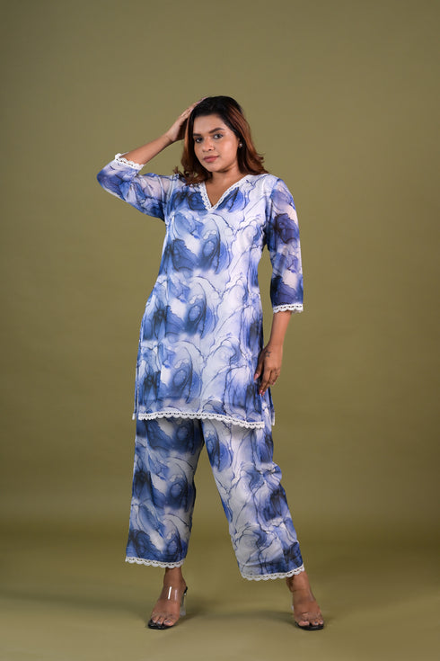 Blue Floral Georgette Co-Ord Set
