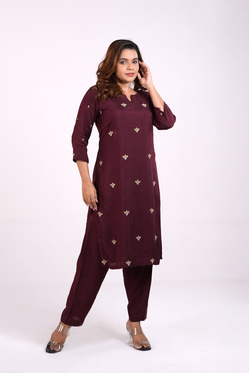 Wine Bemberg Silk Co-Ord Set