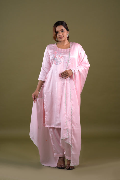 Pink Modal Satin Co-Ord Set