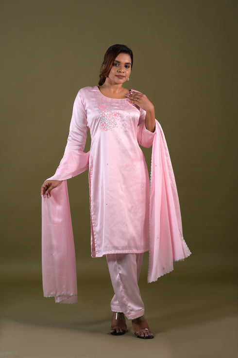 Pink Modal Satin Co-Ord Set