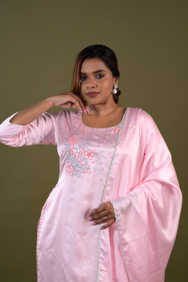 Pink Modal Satin Co-Ord Set