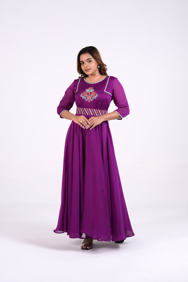 Purple Syska Georgette Gown w/ Belt