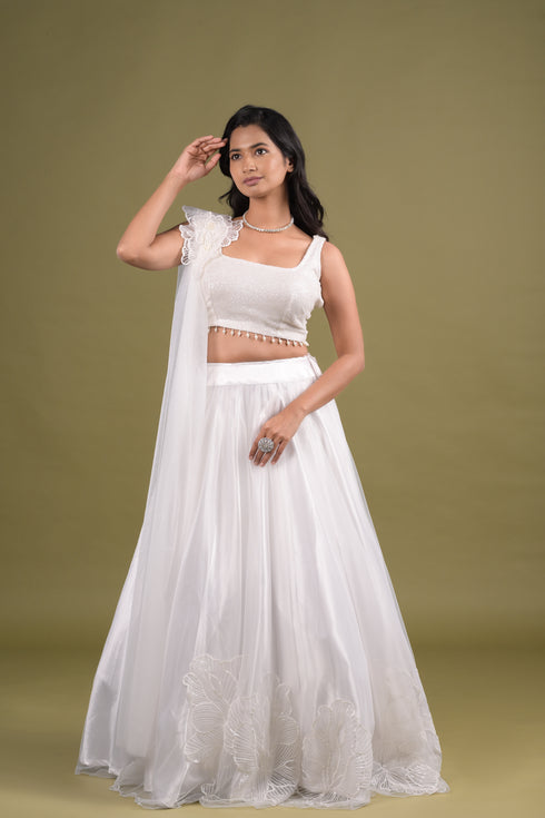 Pure White Net Lehenga