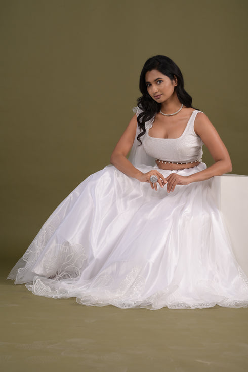 Pure White Net Lehenga