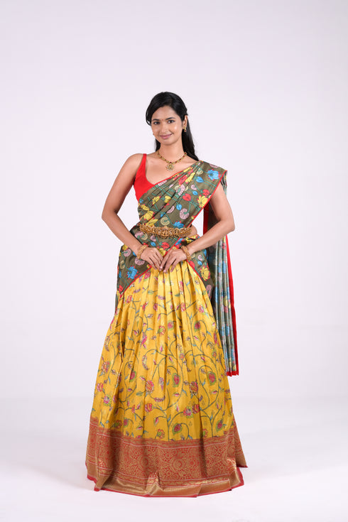 Yellow & Red Benaras Silk Lehenga