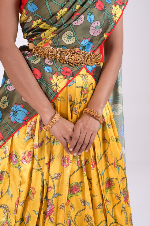 Yellow & Red Benaras Silk Lehenga