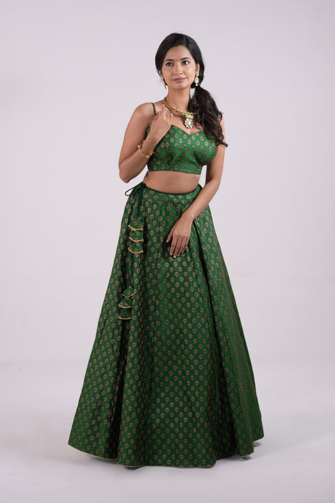 Green Benaras Silk Lehenga