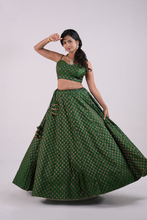 Green Benaras Silk Lehenga