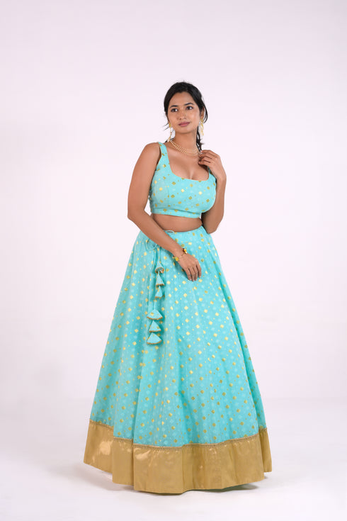 Light Blue Cotton Chanderi Lehenga