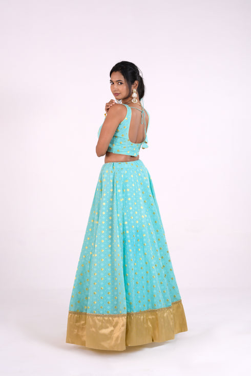 Light Blue Cotton Chanderi Lehenga