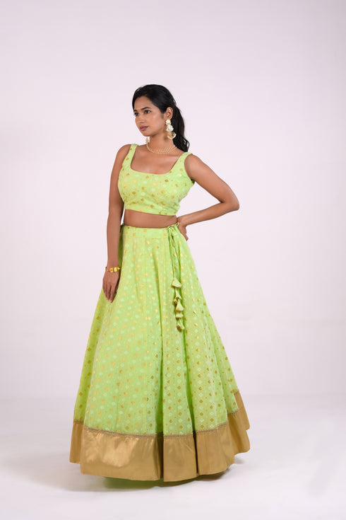 Light Green Cotton Chanderi Lehenga