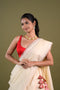 White & Red Benaras Silk Lehenga w/ Organza Dupatta