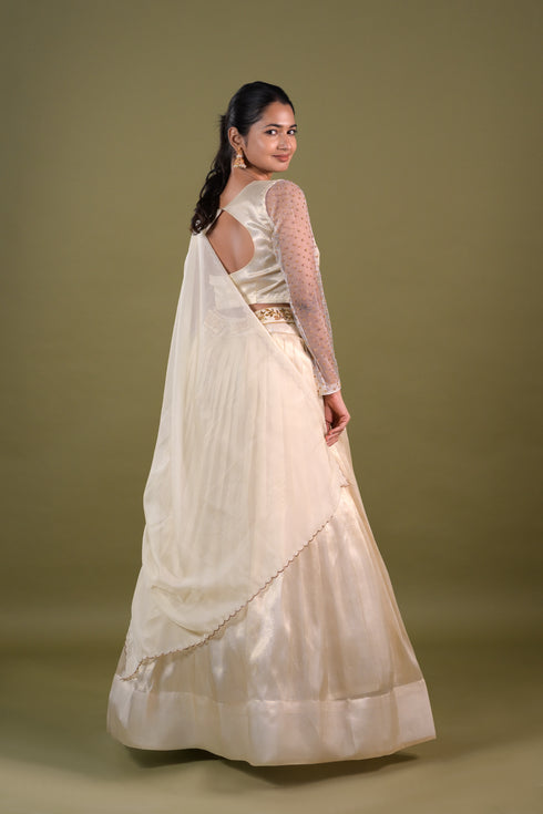 Off White Tissue Lehenga