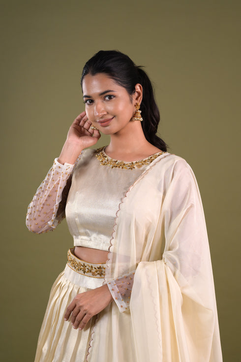 Off White Tissue Lehenga
