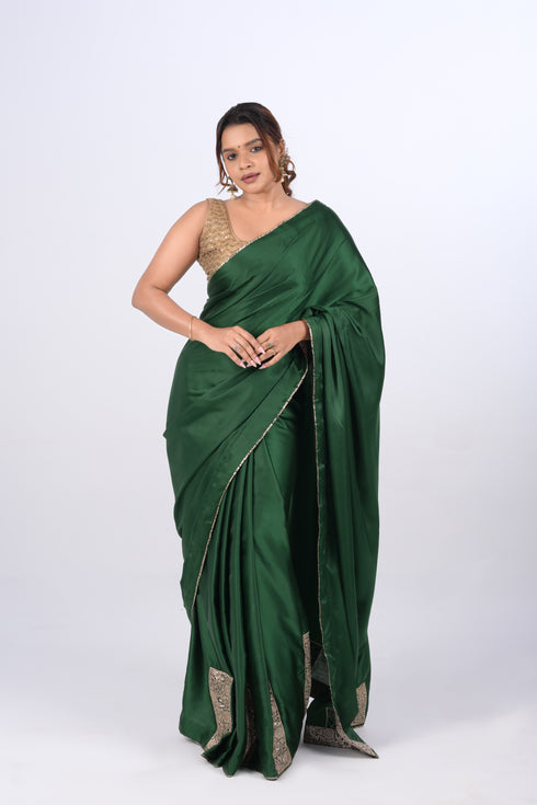 Green Modal Satin Saree