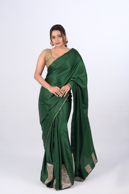 Green Modal Satin Saree