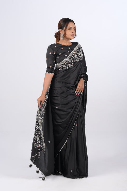 Black Modal Satin Saree