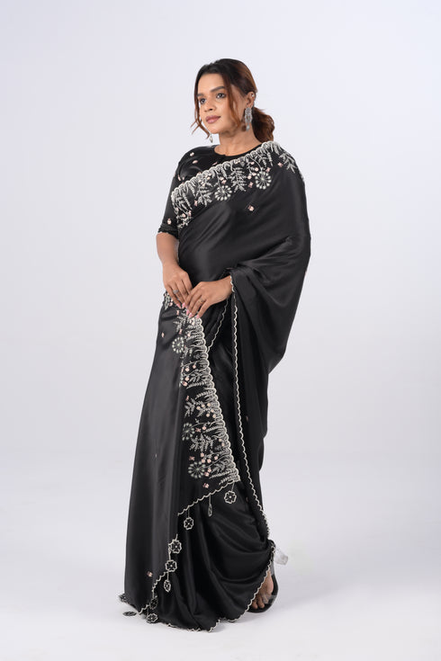 Black Modal Satin Saree