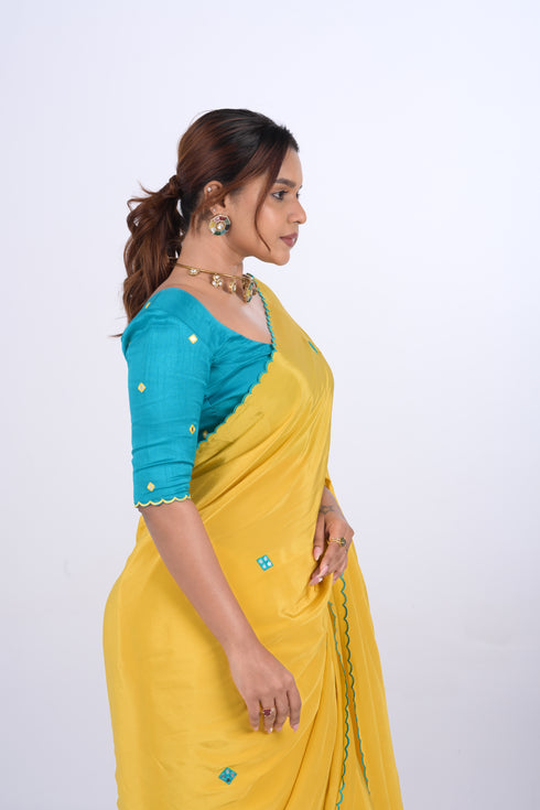 Yellow Natural Crepe Saree