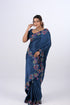 Navy Blue Modal Satin Saree w/ Applique