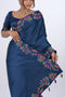 Navy Blue Modal Satin Saree w/ Applique