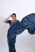 Navy Blue Modal Satin Saree w/ Applique