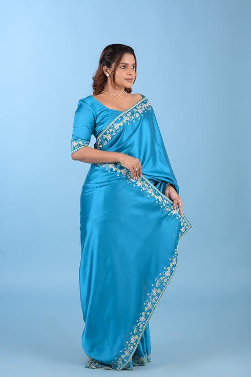 Blue Modal Satin Saree