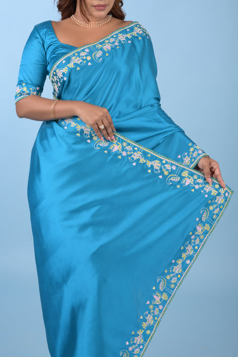 Blue Modal Satin Saree