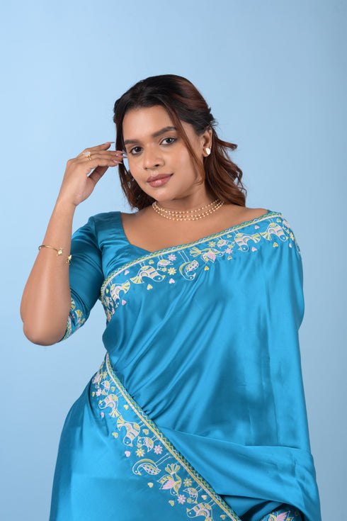 Blue Modal Satin Saree