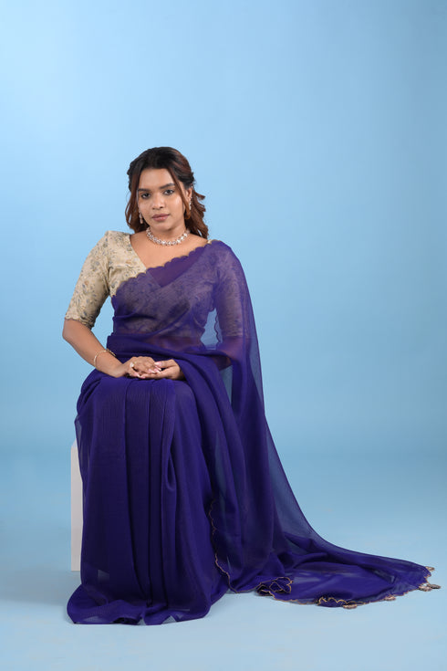 Violet Georgette Saree w/ Zari Stripes