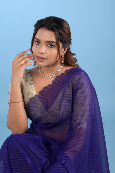 Violet Georgette Saree w/ Zari Stripes