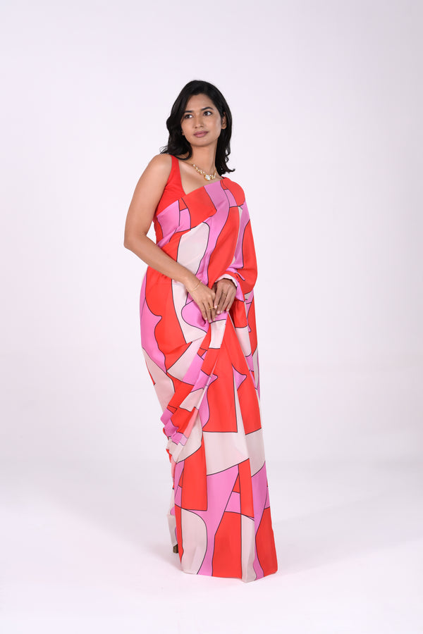 Multi Colors Crepe Saree