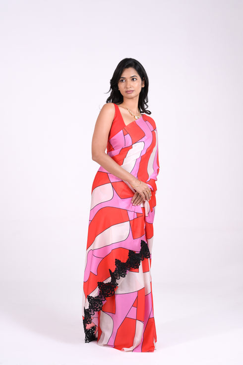 Multi Colors Crepe Saree