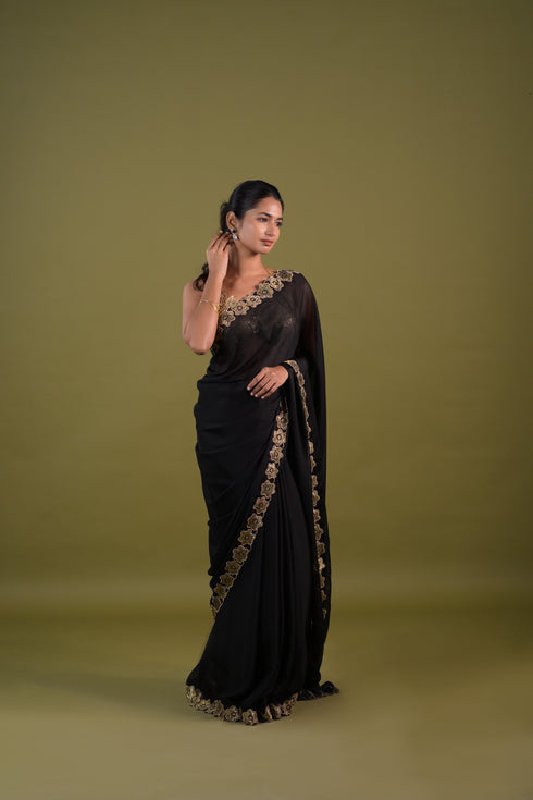 Black Syska Georgette Saree