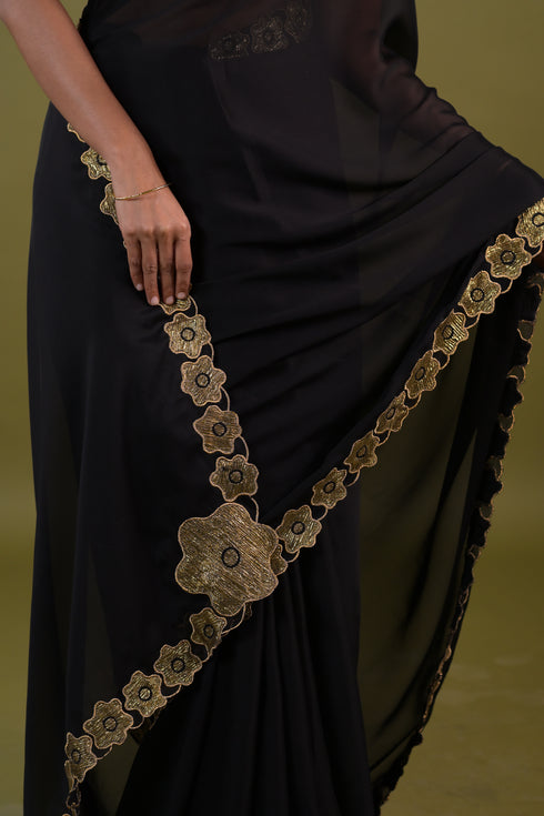 Black Syska Georgette Saree