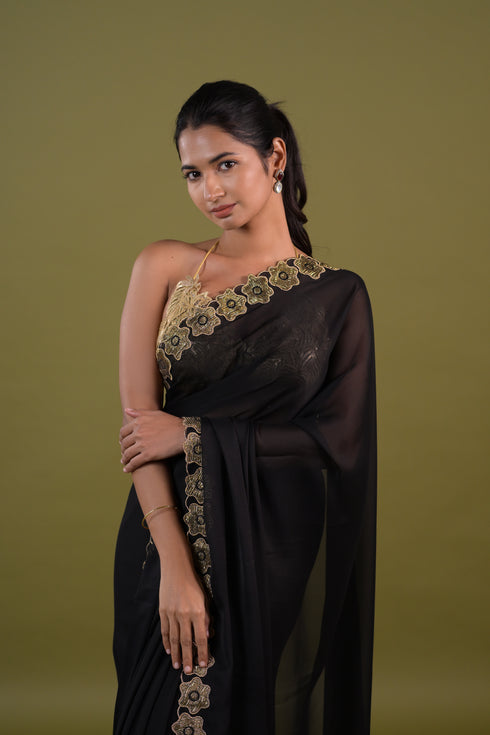 Black Syska Georgette Saree