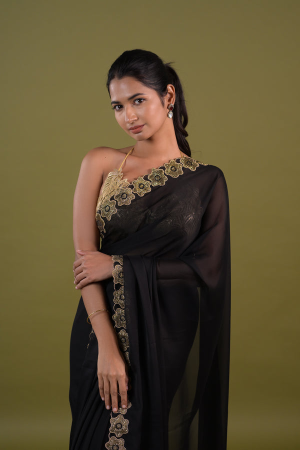 Black Syska Georgette Saree