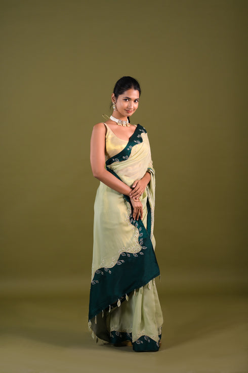 Pastel Green Shimmer Saree