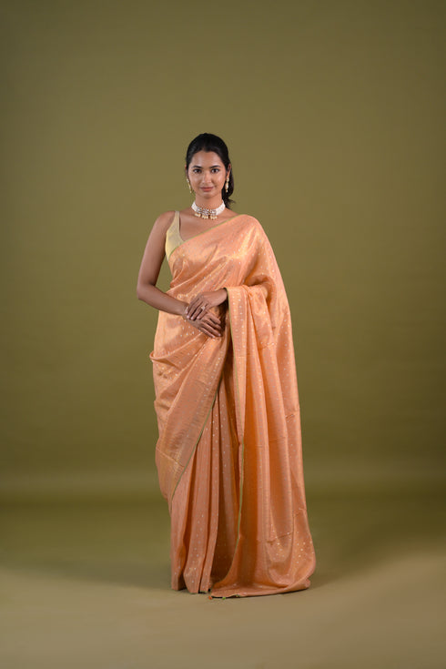 Peach Viscose Tissue Saree