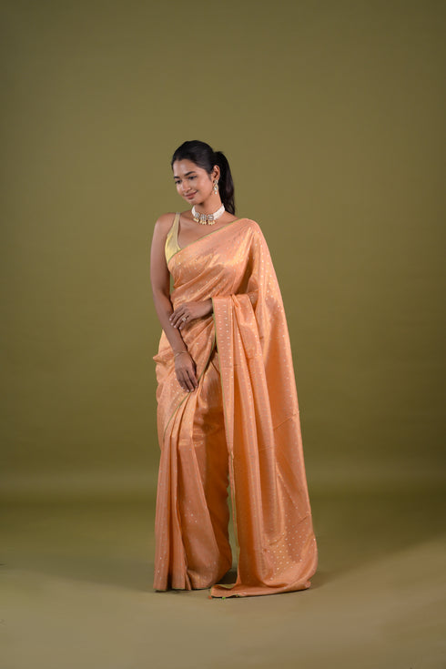 Peach Viscose Tissue Saree