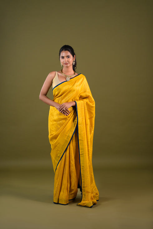Yellow Viscose Tissue Saree