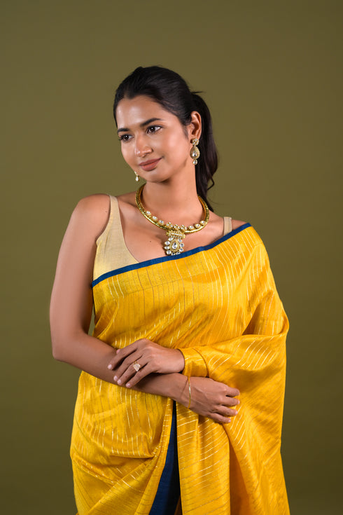 Yellow Viscose Tissue Saree