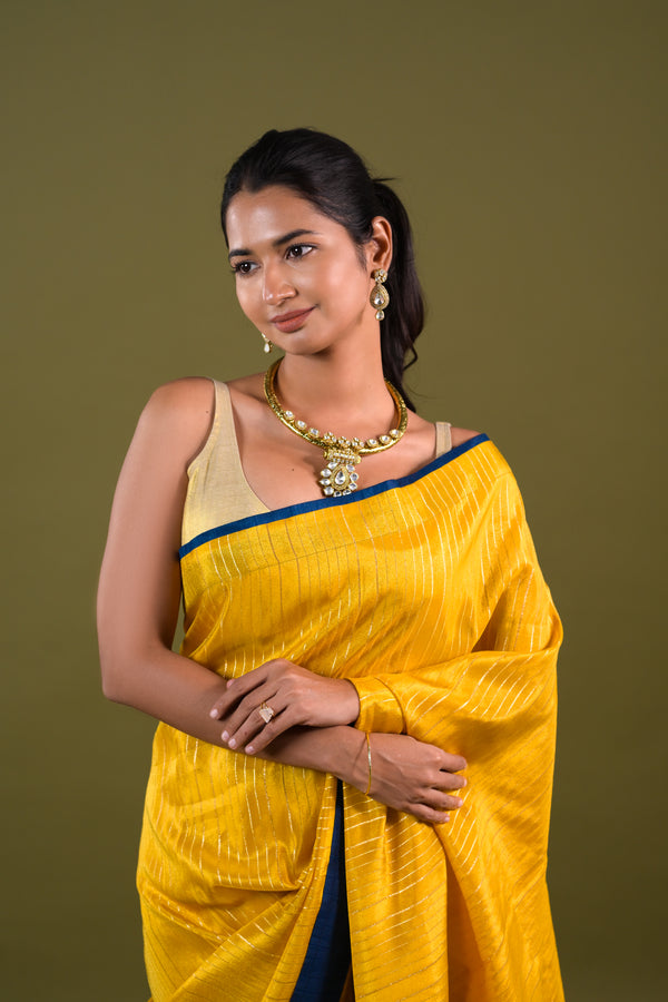 Yellow Viscose Tissue Saree