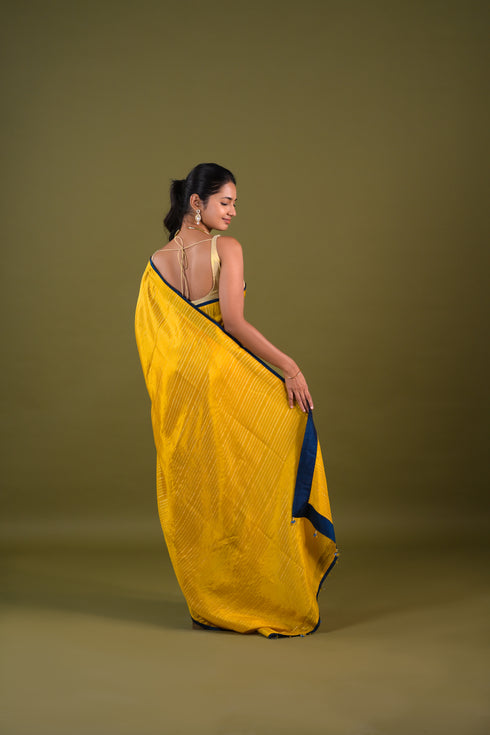 Yellow Viscose Tissue Saree